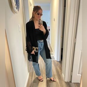 Elegant Black Sheer Women's Blazer Jacket